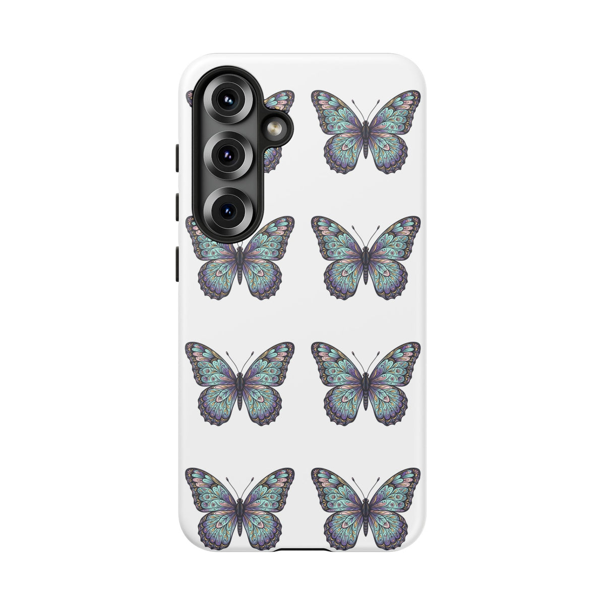 Butterfly Pattern Tough Phone Case — Vintage Teal Floral Protective Cover