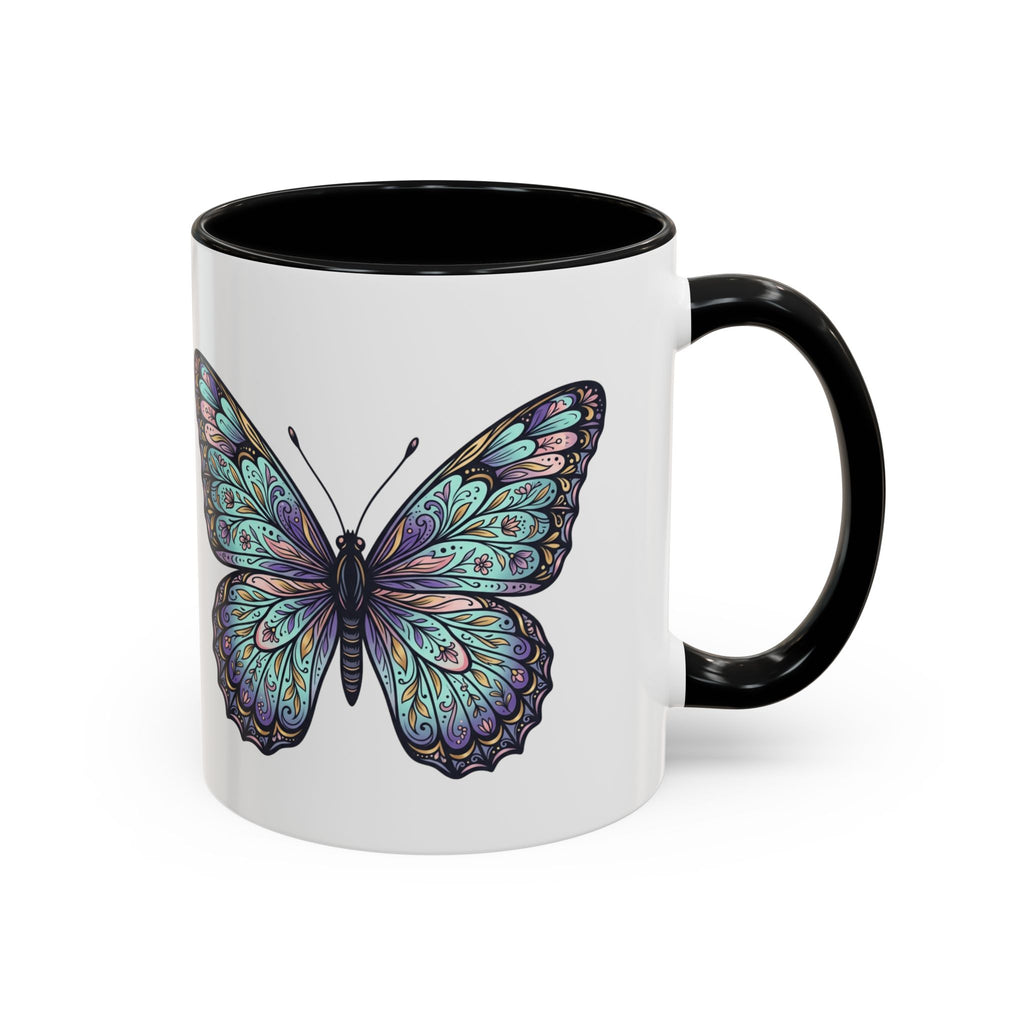 Butterfly Accent Coffee Mug — Teal Mandala Wing Design (11/15oz)
