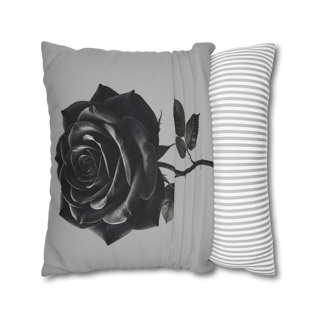 Black Rose Grey Spun Polyester Square Pillowcase