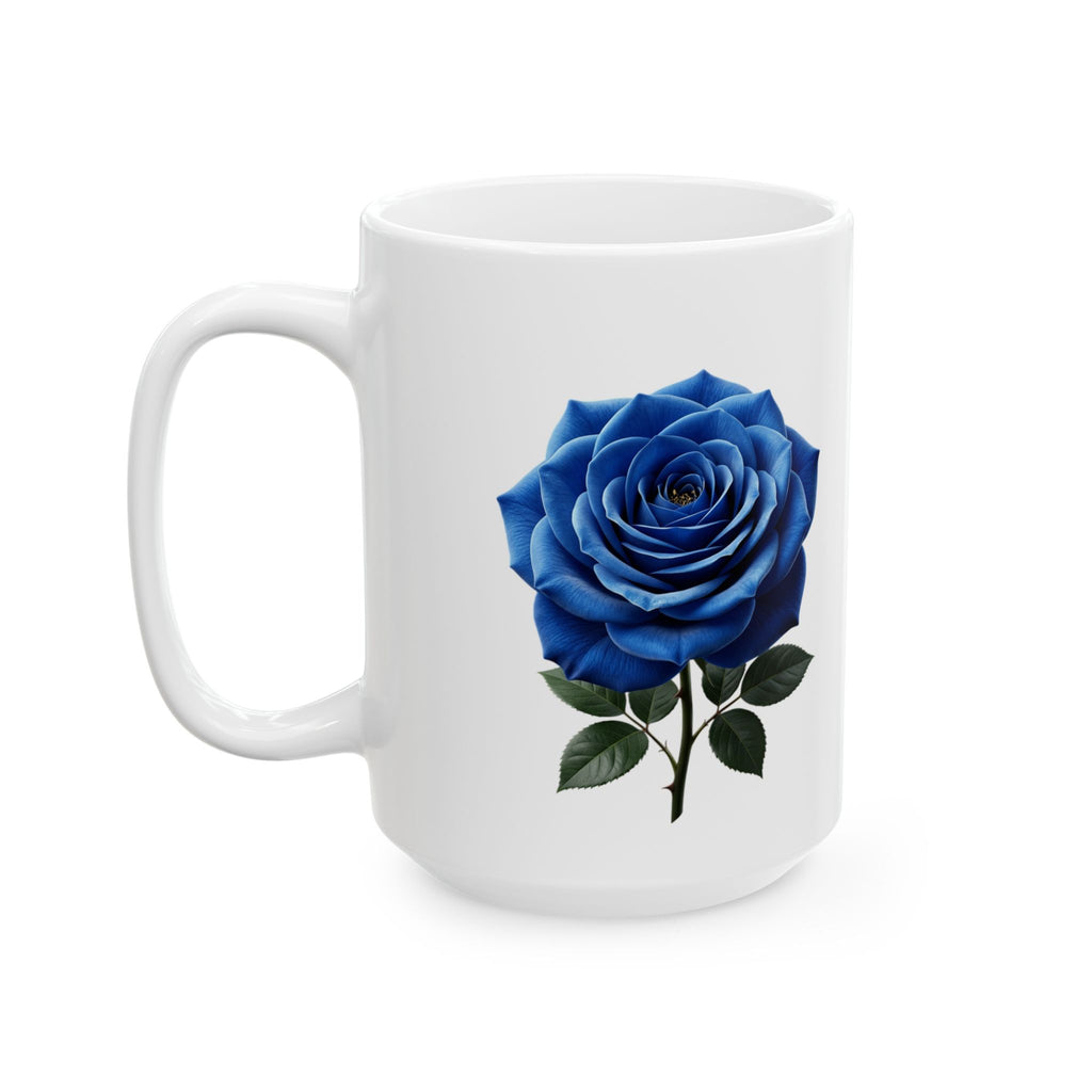 Blue Rose Ceramic Mug — Elegant Floral Coffee Tea Cup (11oz or 15oz)