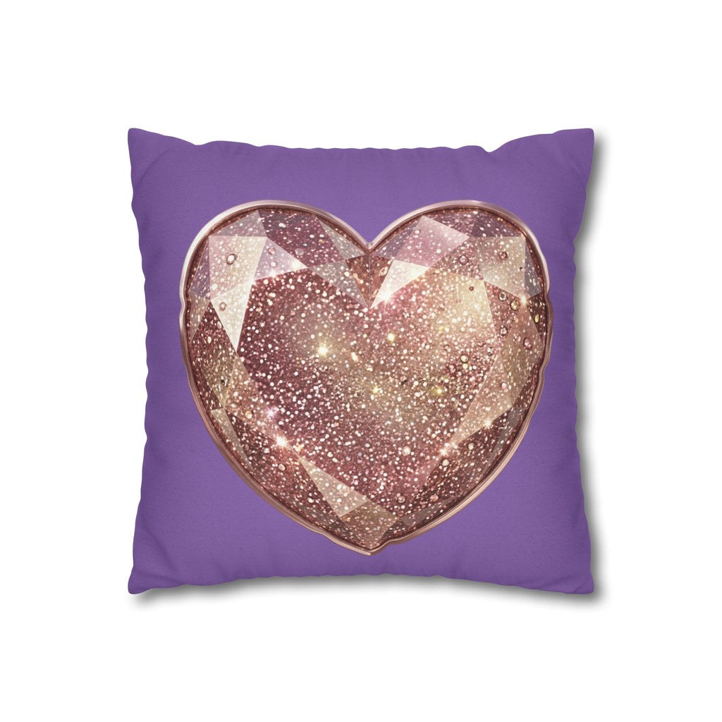 Glitter Gem Heart Pillowcase — Purple Decorative Throw Pillow Cover- Light Purple