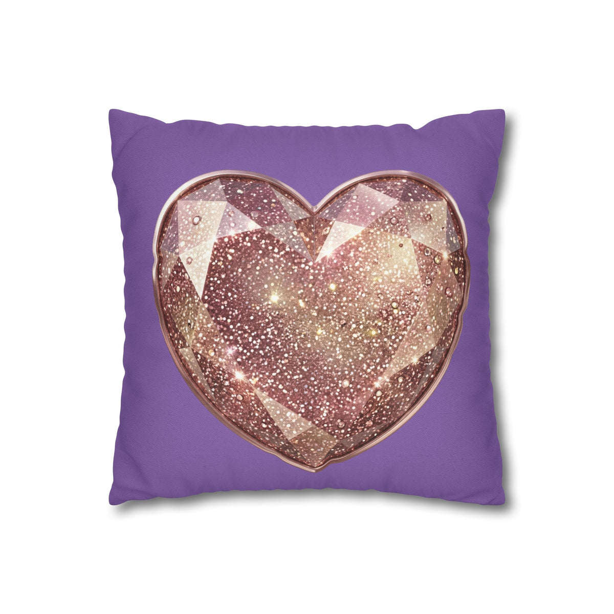Glitter Gem Heart Pillowcase — Purple Decorative Throw Pillow Cover- Light Purple