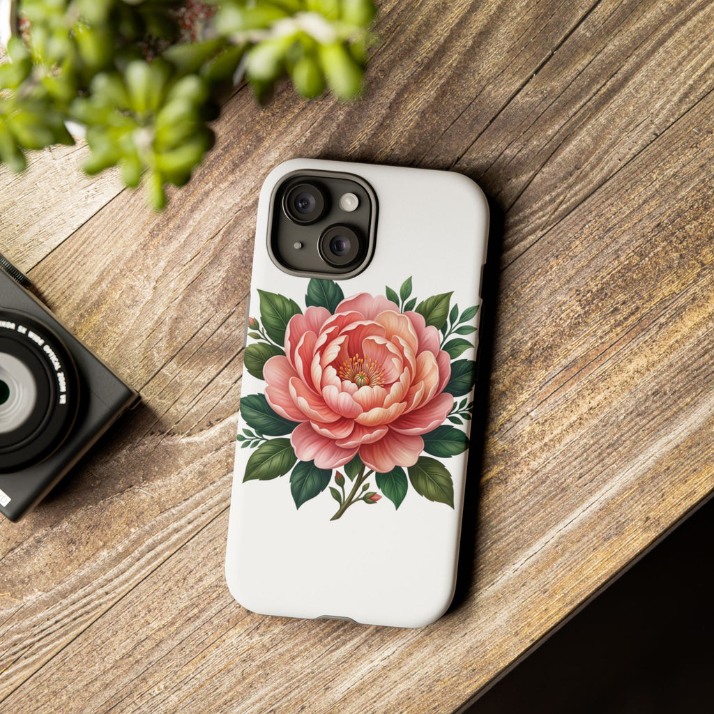 Floral Peony Tough Phone Case — Protective Botanical iPhone Cover