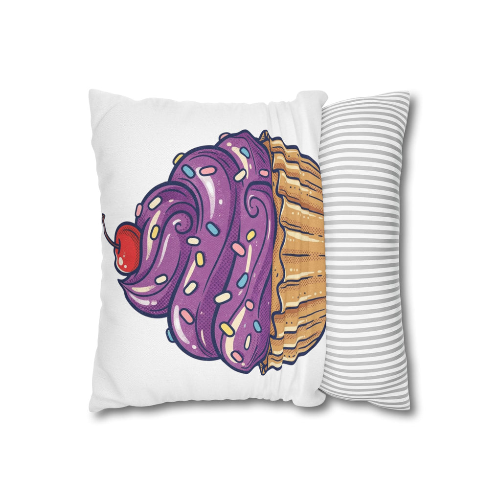 Cupcake Pillowcase — Cute Purple Frosting Decorative Throw Pillow Cover- White