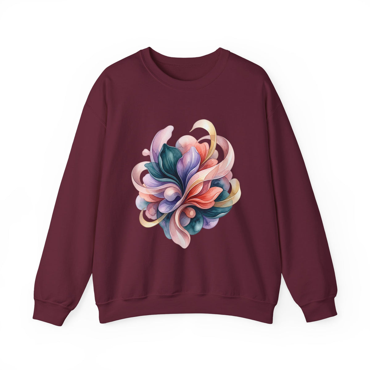 Abstract Floral Crewneck Sweatshirt — Pastel Swirl Art Pullover