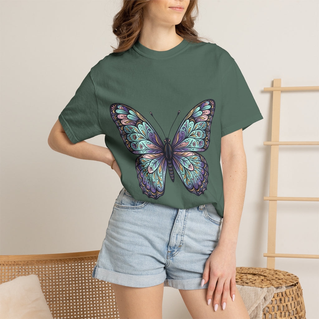 Butterfly Art T‑Shirt — Blue Purple Ornamental Butterfly Graphic Tee