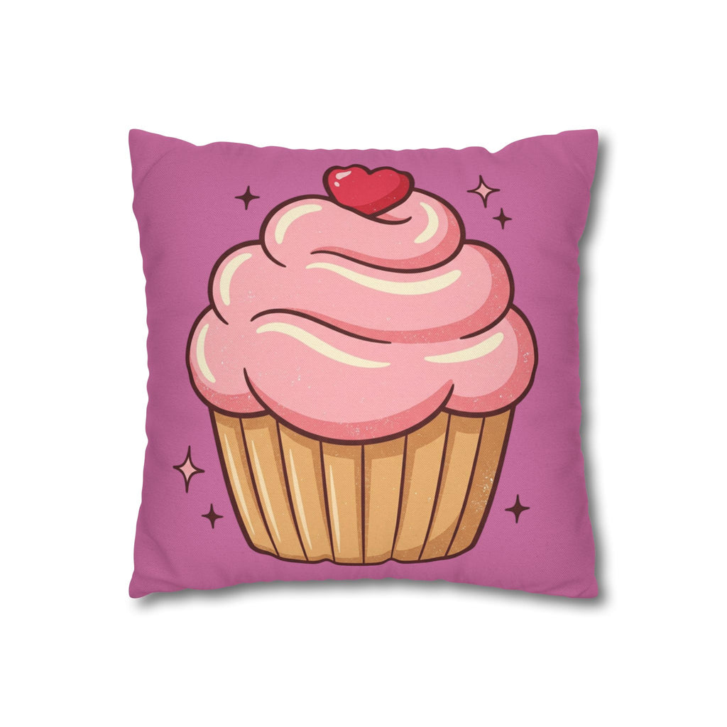 Pink Cupcake Spun Polyester Square Pillowcase- Light Pink