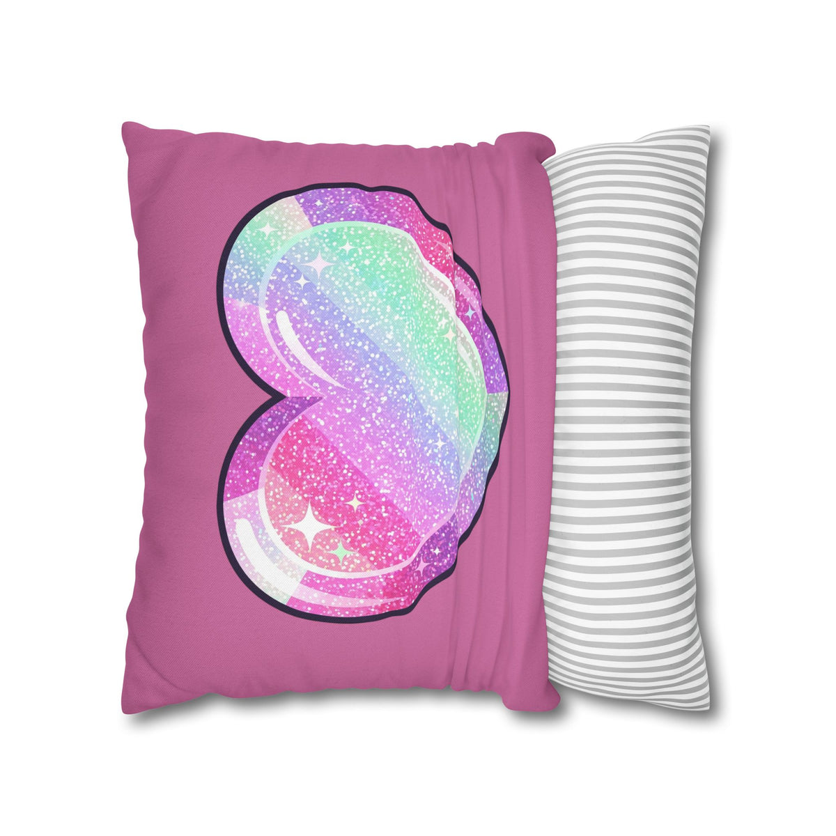 Pastel Glitter Heart Pillowcase Spun Polyester Square Pillowcase- Light Pink