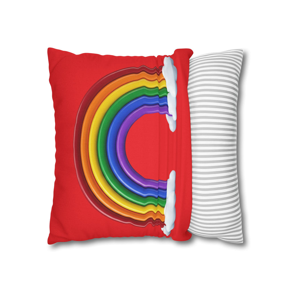 Rainbow Red Spun Polyester Square Pillowcase