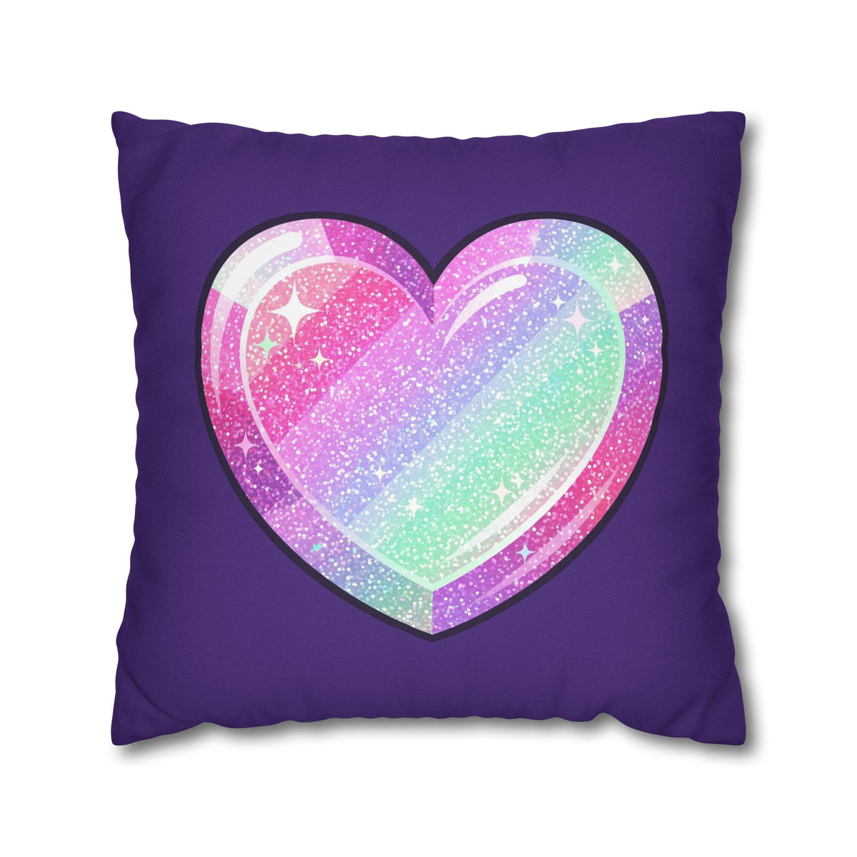Pastel Glitter Heart Pillowcase Spun Polyester Square Pillowcase- Dark Purple