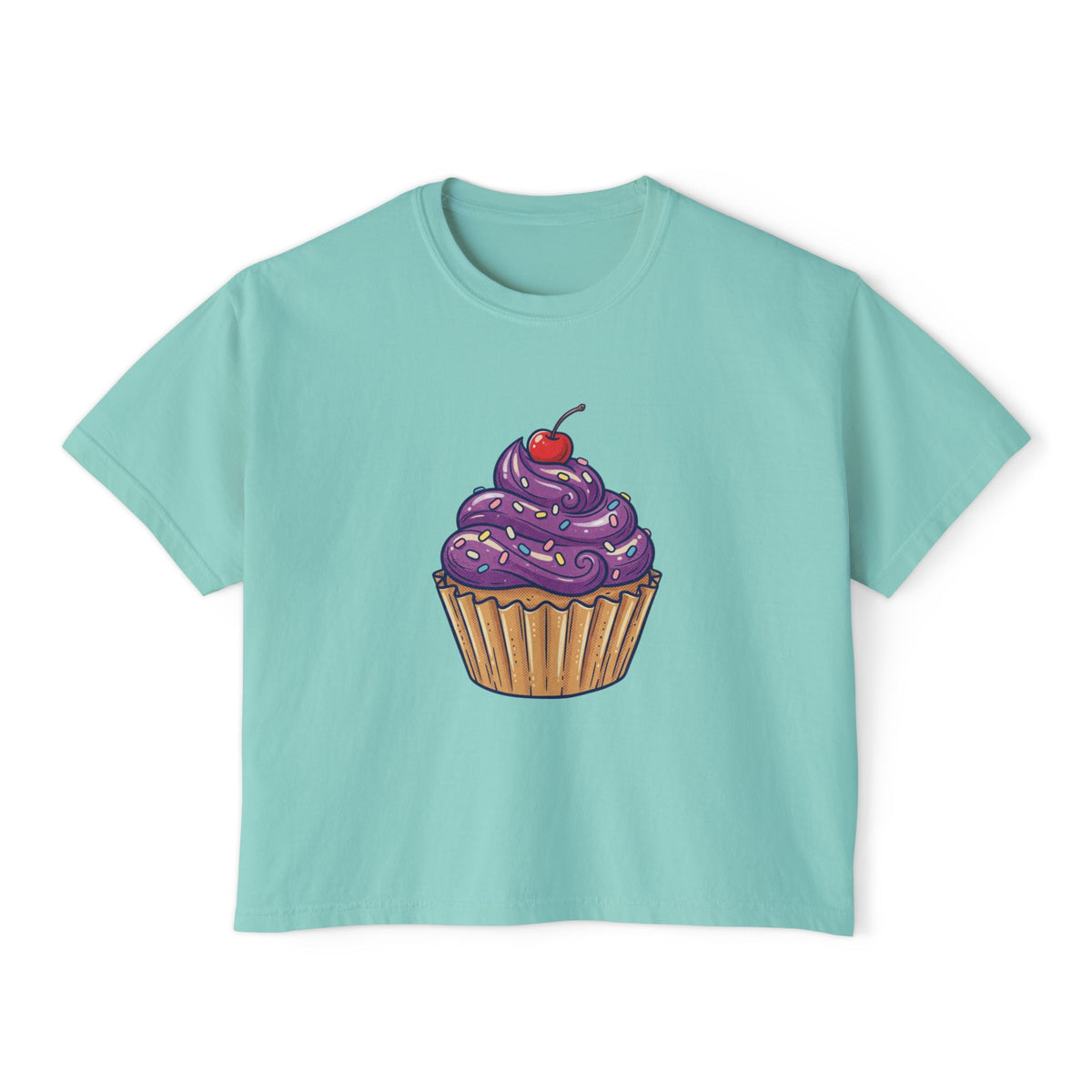 Cupcake Graphic Boxy Tee — Cute Purple Frosting Women's T-Shirt