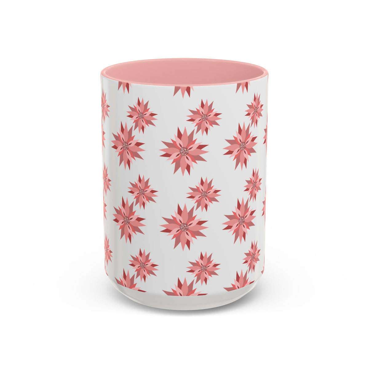 Pink Geometric Floral Accent Coffee Mug — 11/15oz
