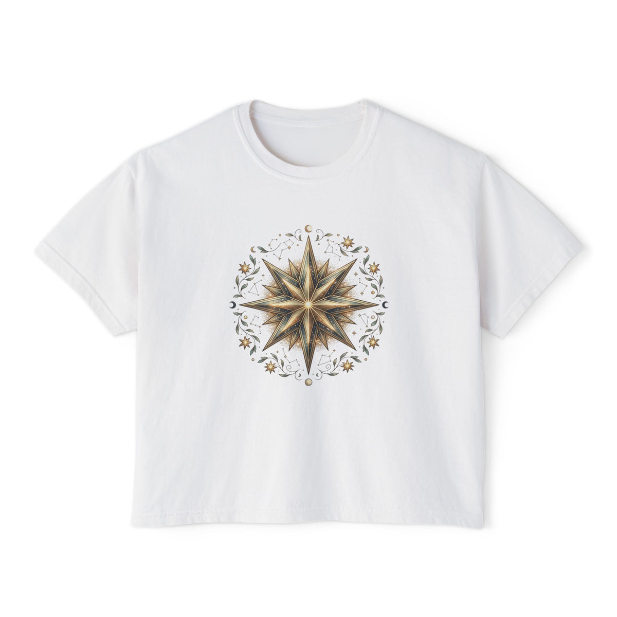 Starburst Floral Boxy Tee — Women's Boho Graphic Crop T-Shirt