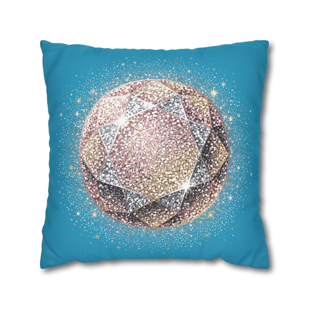 Glittery Turquoise Spun Polyester Square Pillowcase