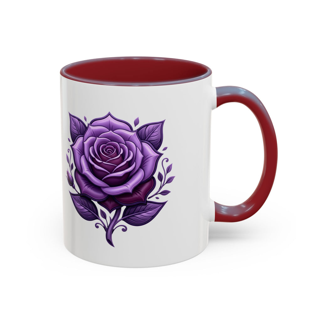 Purple Rose Accent Coffee Mug — Floral Gothic Tea Cup for Women & Gifts