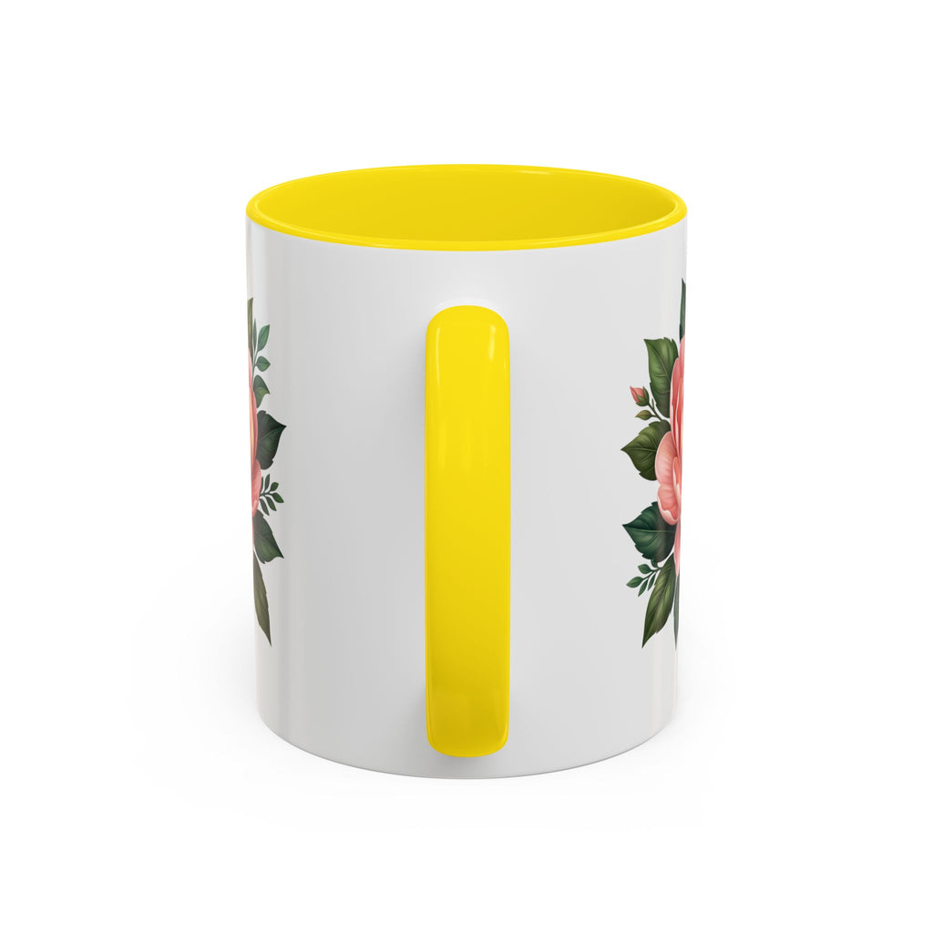 Floral Peony Accent Coffee Mug — Pink Rose Bloom Ceramic Cup