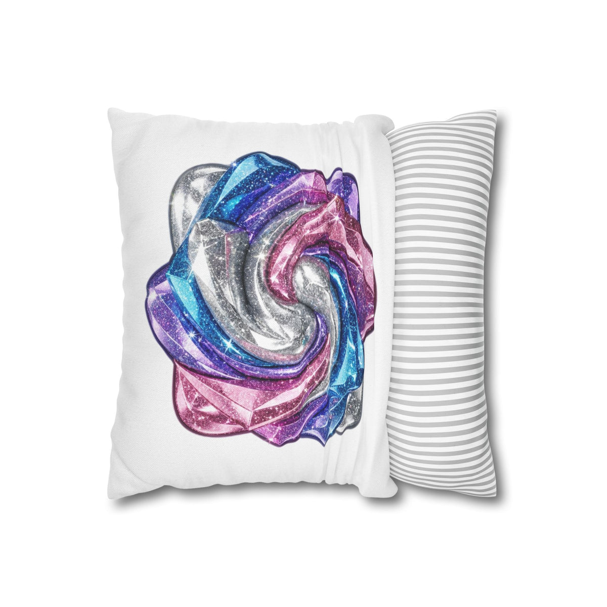 3D Glitter Design White Spun Polyester Square Pillowcase