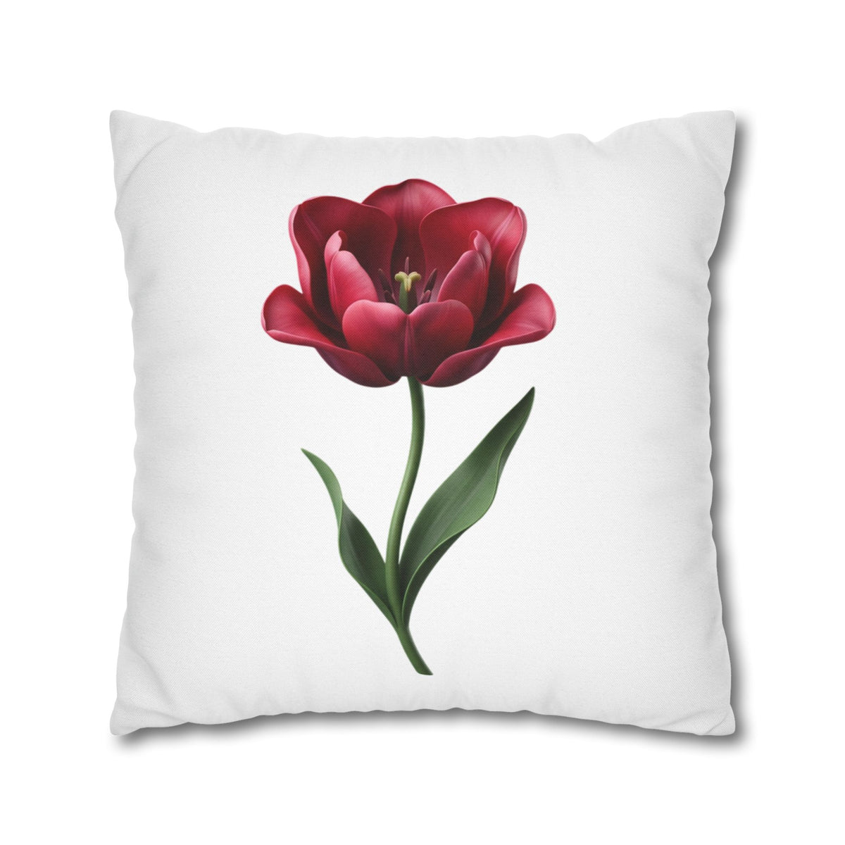 Red Tulip Floral Pillowcase — Botanical Square Throw Pillow Cover
