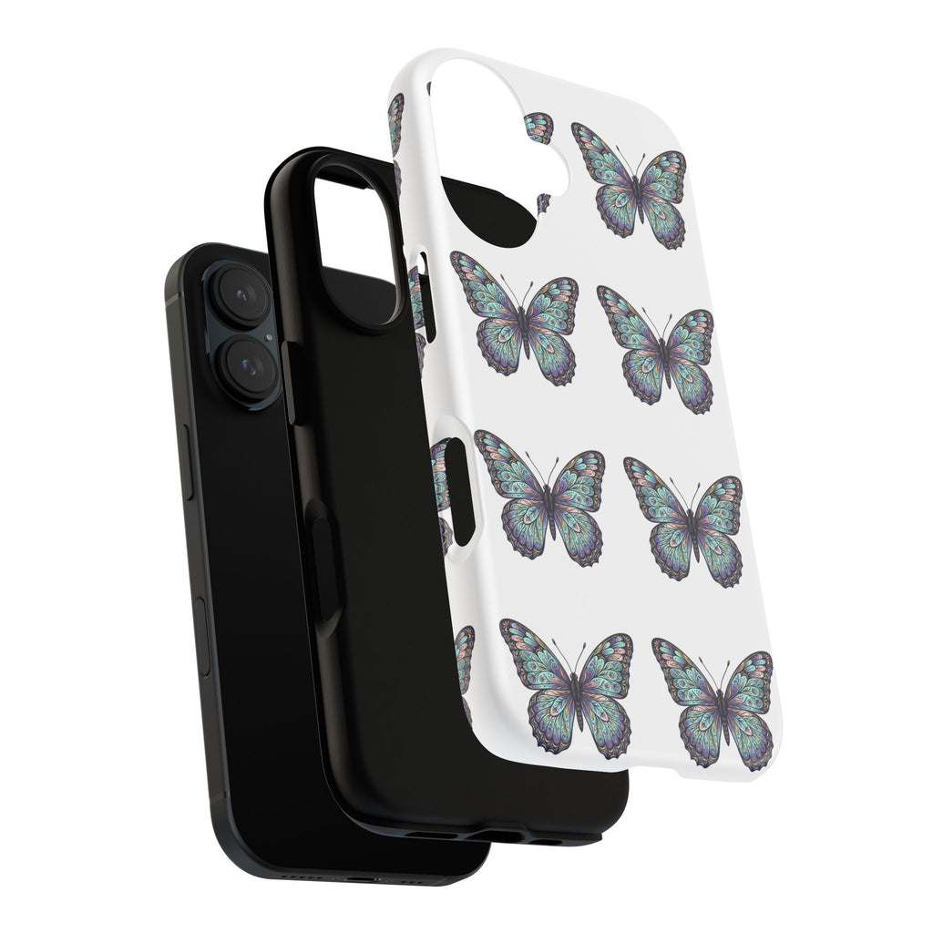 Butterfly Pattern Tough Phone Case — Vintage Teal Floral Protective Cover