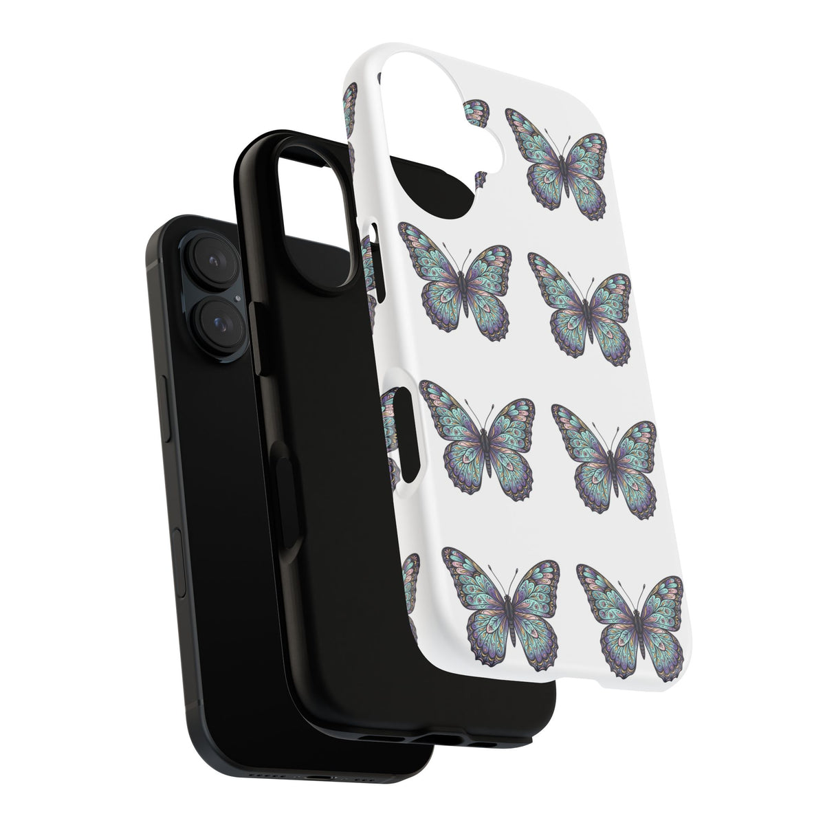 Butterfly Pattern Tough Phone Case — Vintage Teal Floral Protective Cover