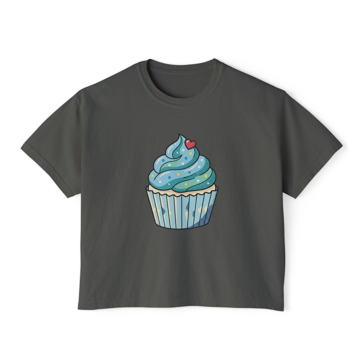 Cupcake Graphic Boxy Tee — Cute Blue Cupcake Women's Cropped T-Shirt