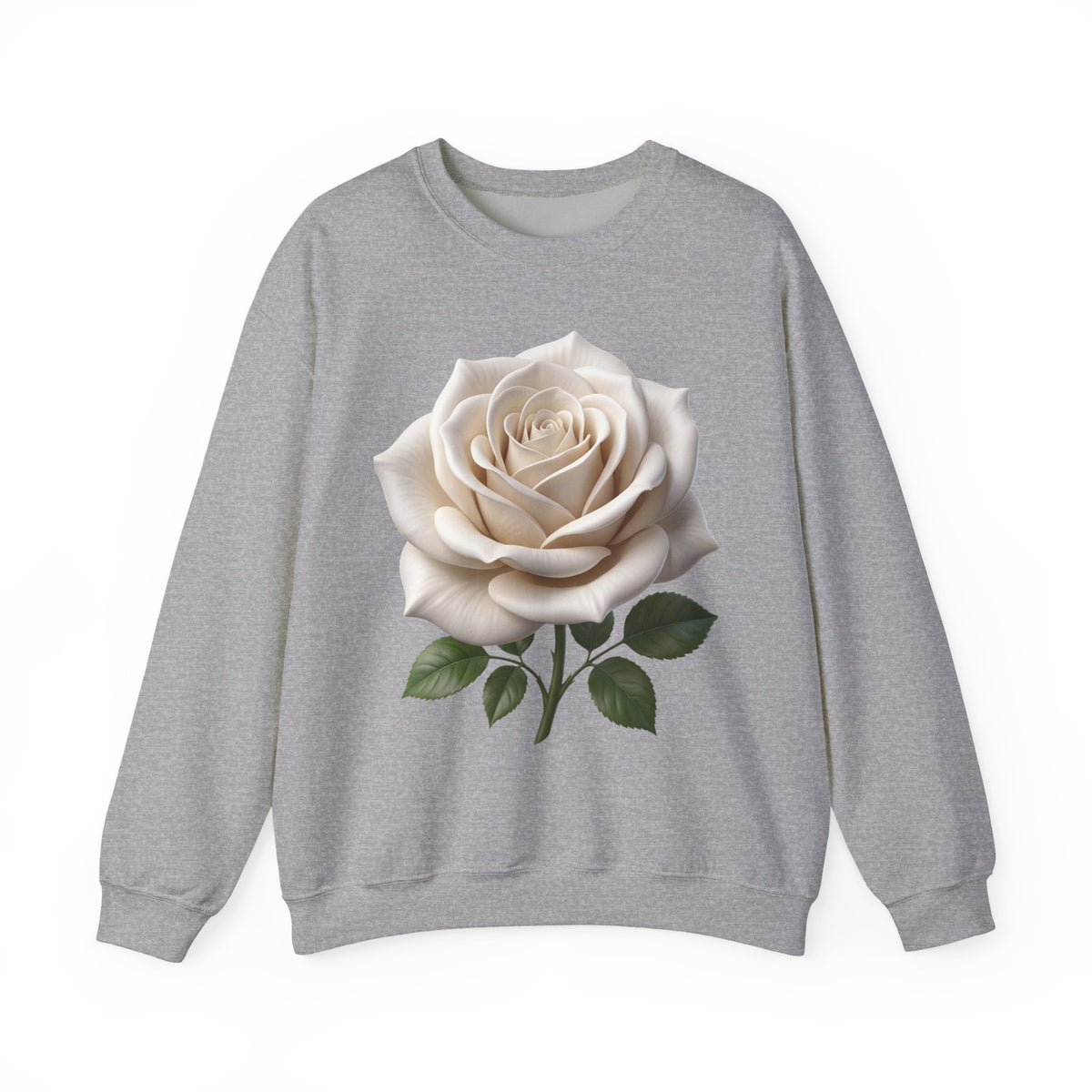 White Rose Crewneck Sweatshirt — Elegant Botanical Floral Pullover