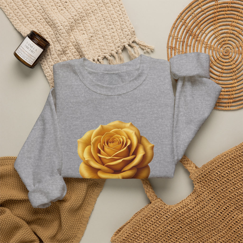 Yellow Rose Crewneck Sweatshirt — Vintage Floral Graphic