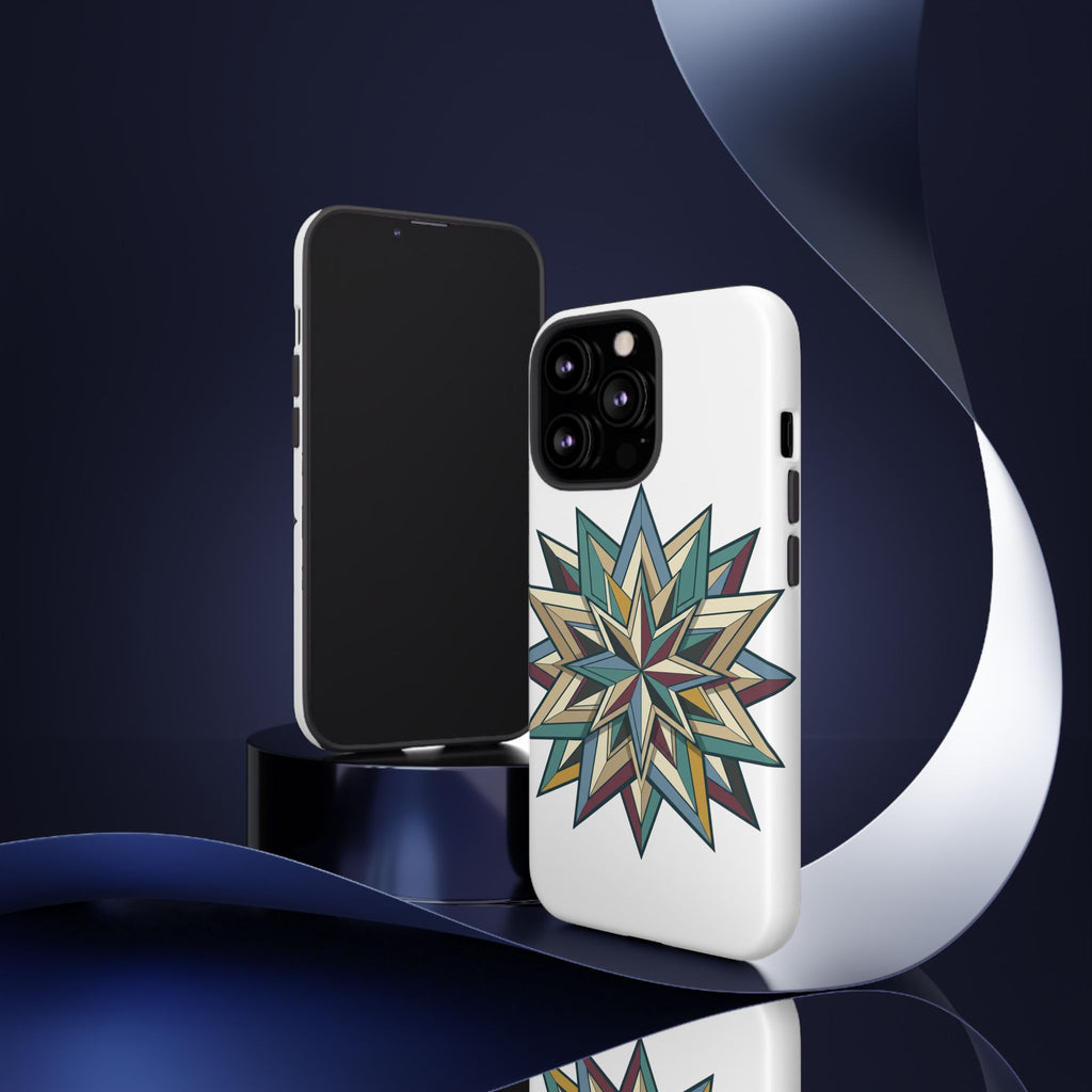 Geometric Star Phone Case — Teal & Earthtone Mandala Design