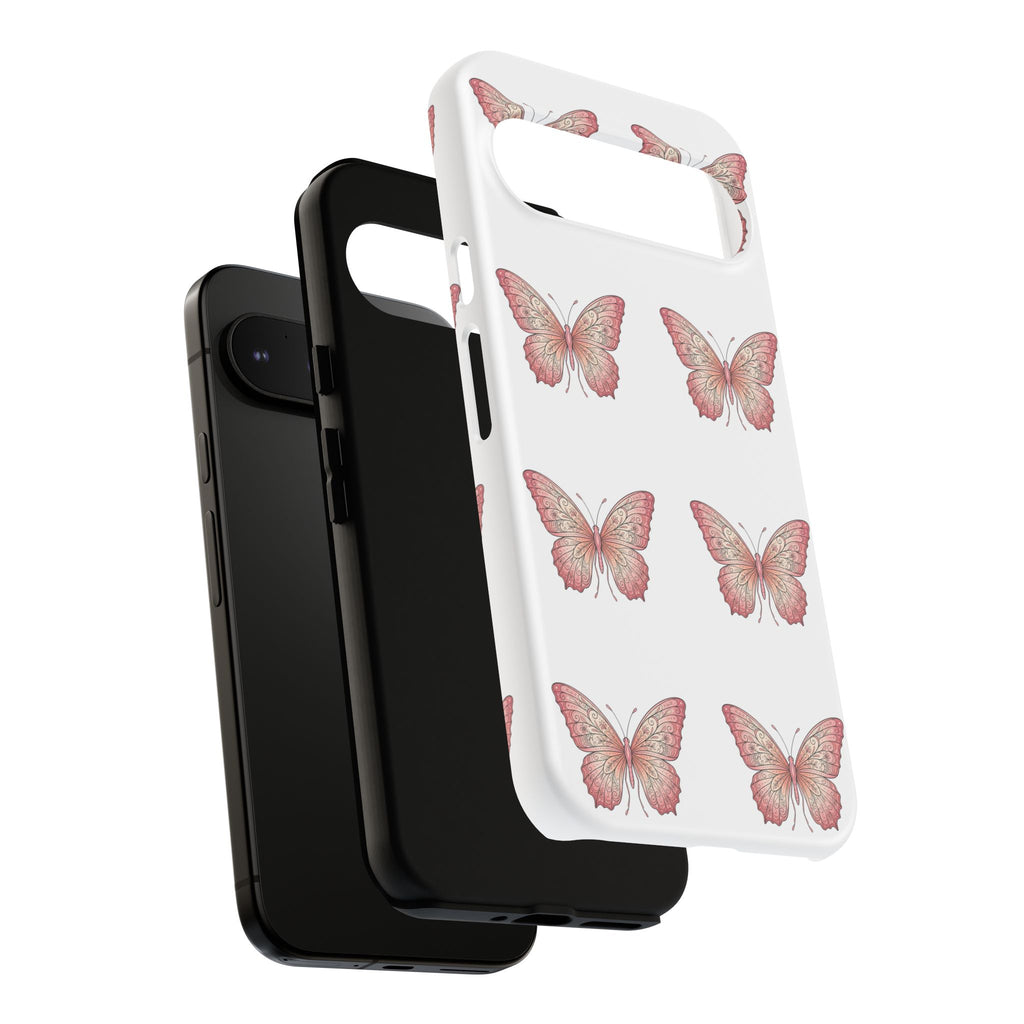Pink Butterfly Tough Phone Case — Floral Pattern Protective Cover