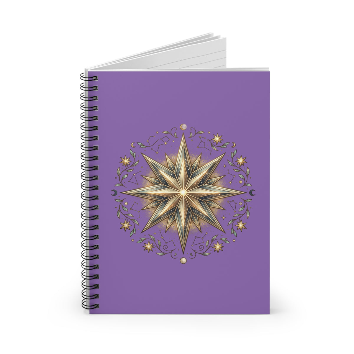 Star Print Spiral Notebook - Ruled Line- Light Purple
