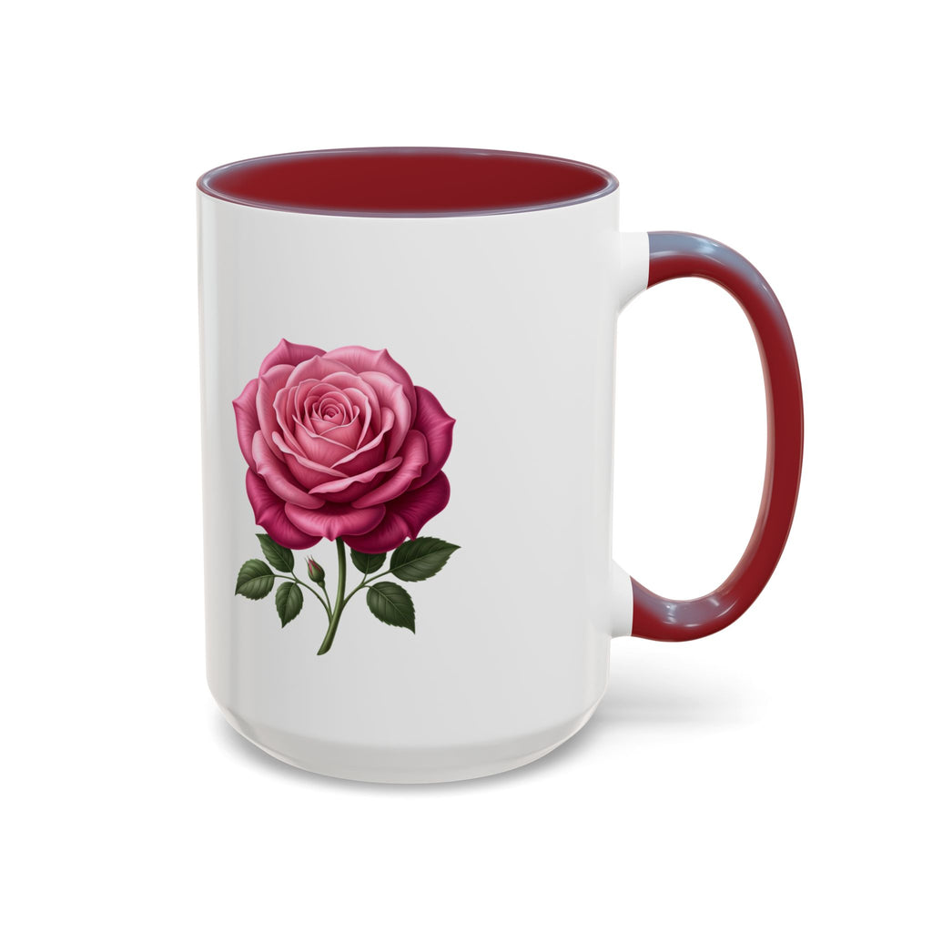 Pink Rose Accent Coffee Mug — Floral Tea & Coffee Cup (11/15 oz)