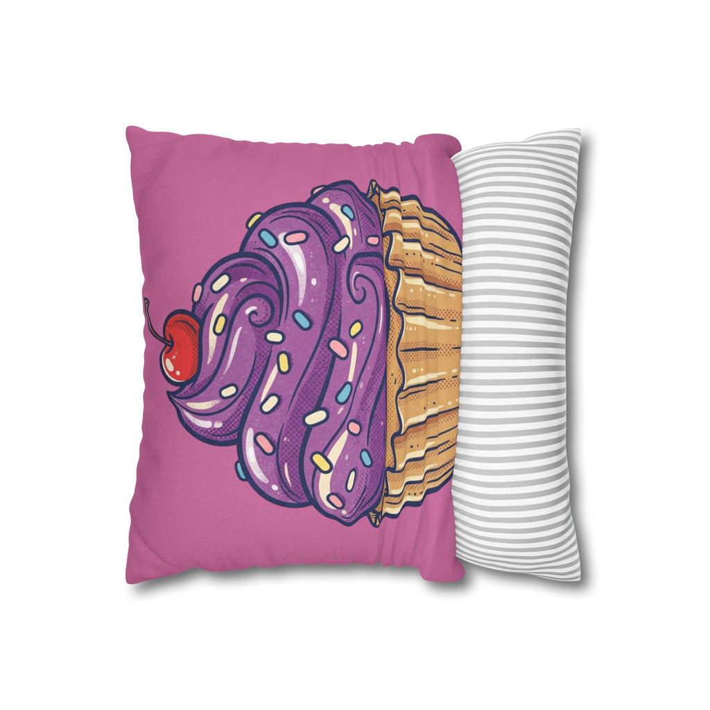 Cupcake Pillowcase — Cute Purple Frosting Decorative Throw Pillow Cover- Light Pink