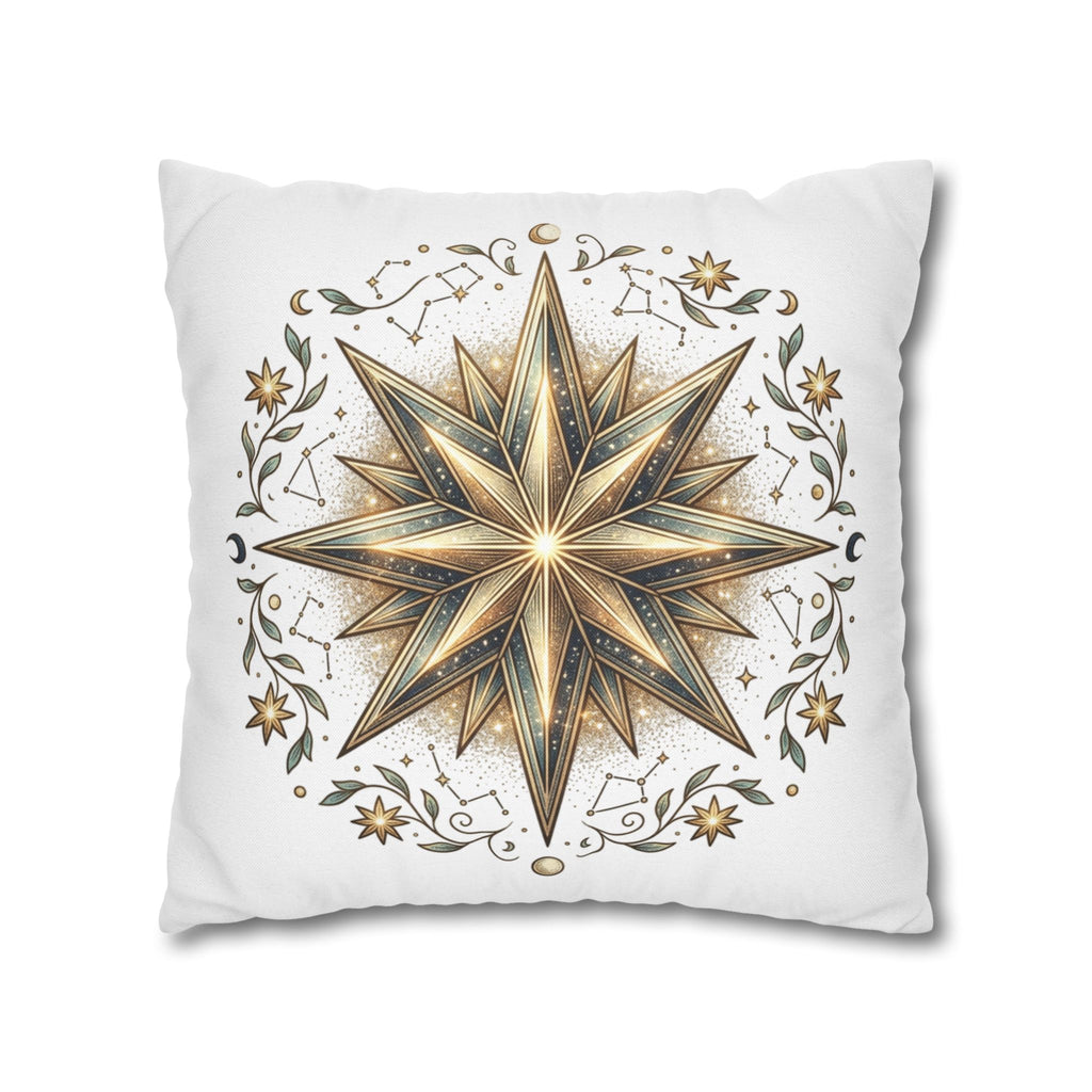 Gold Nautical Star Decorative Pillowcase — Coastal Boho Accent