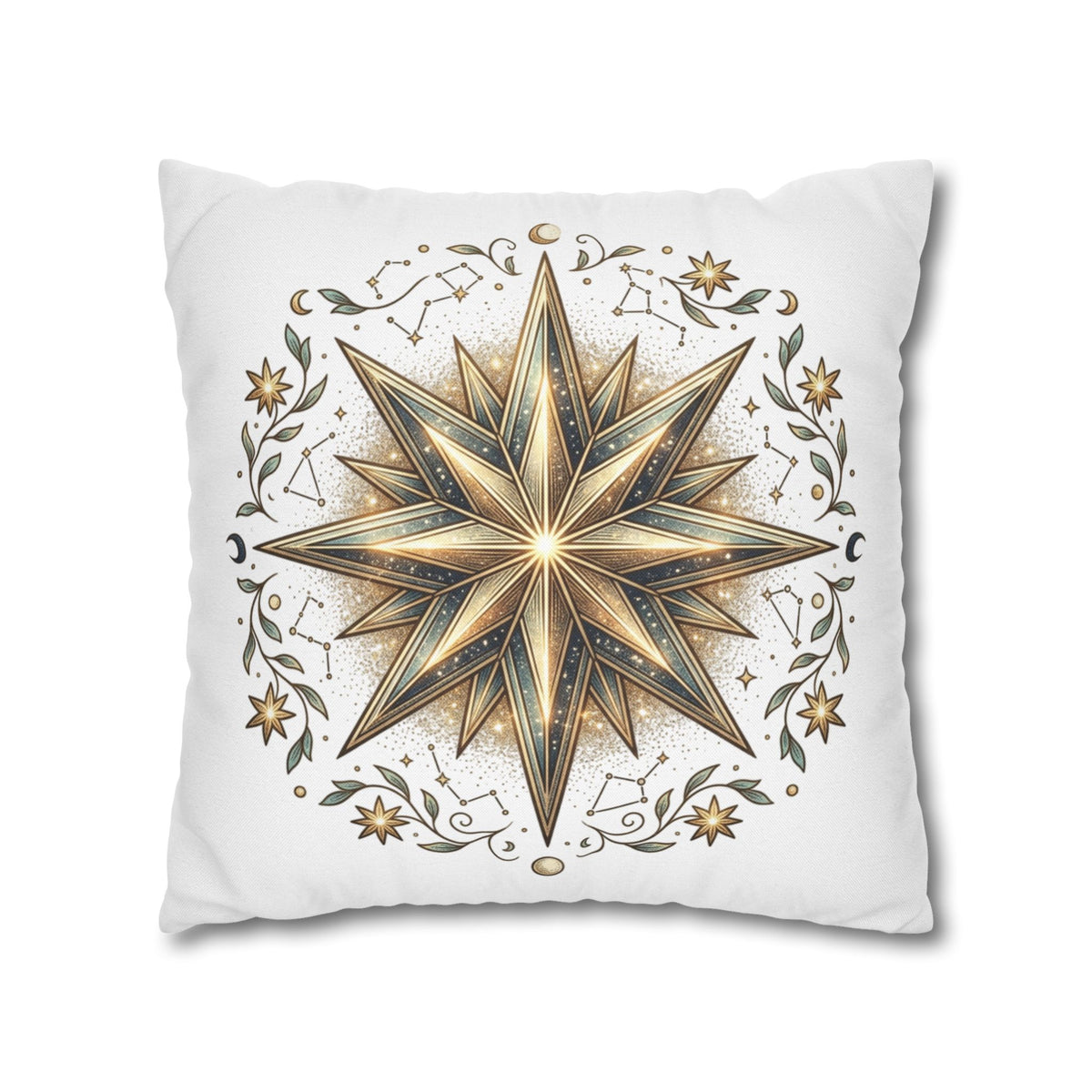 Gold Nautical Star Decorative Pillowcase — Coastal Boho Accent