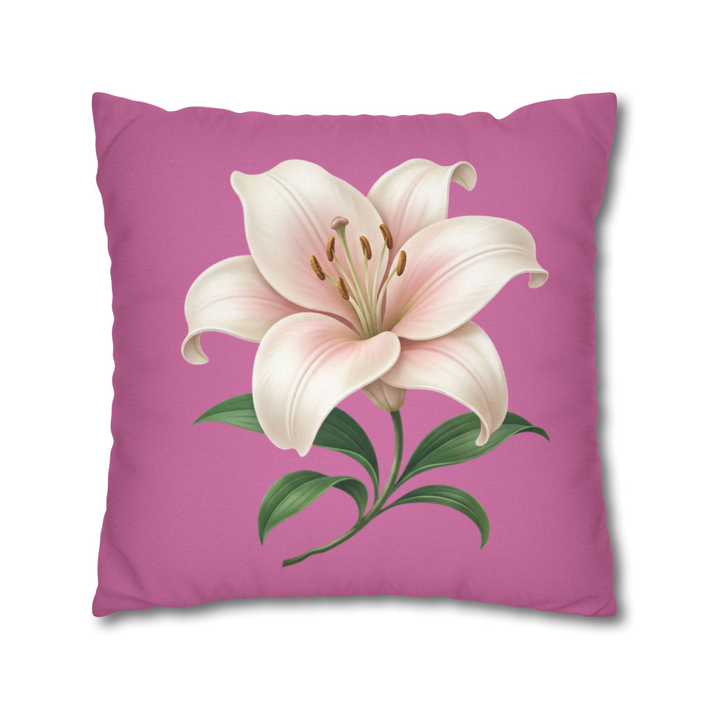 Pink Lily Decorative Pillow Cover — Floral Square Throw Pillowcase