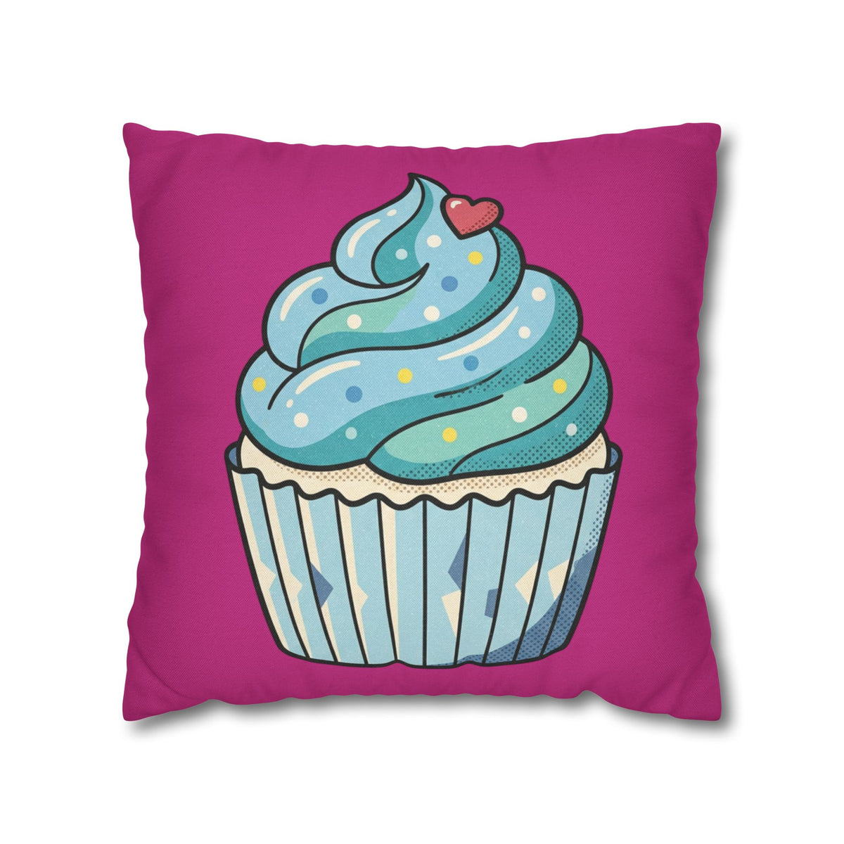Cupcake Throw Pillow — Cute Blue Frosting Decorative Pillowcase- Magenta
