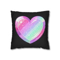 Pastel Glitter Heart Pillowcase Spun Polyester Square Pillowcase- Black