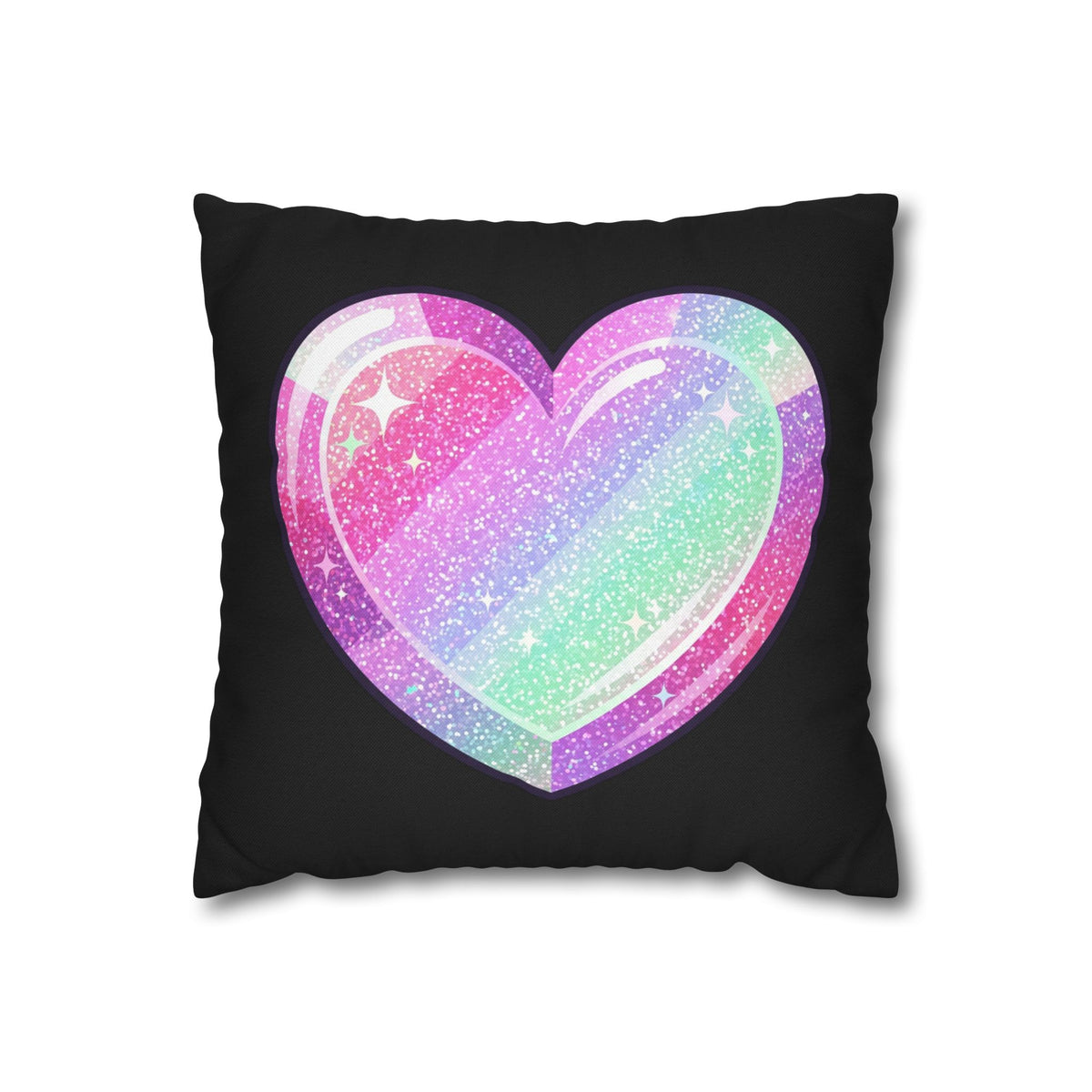 Pastel Glitter Heart Pillowcase Spun Polyester Square Pillowcase- Black