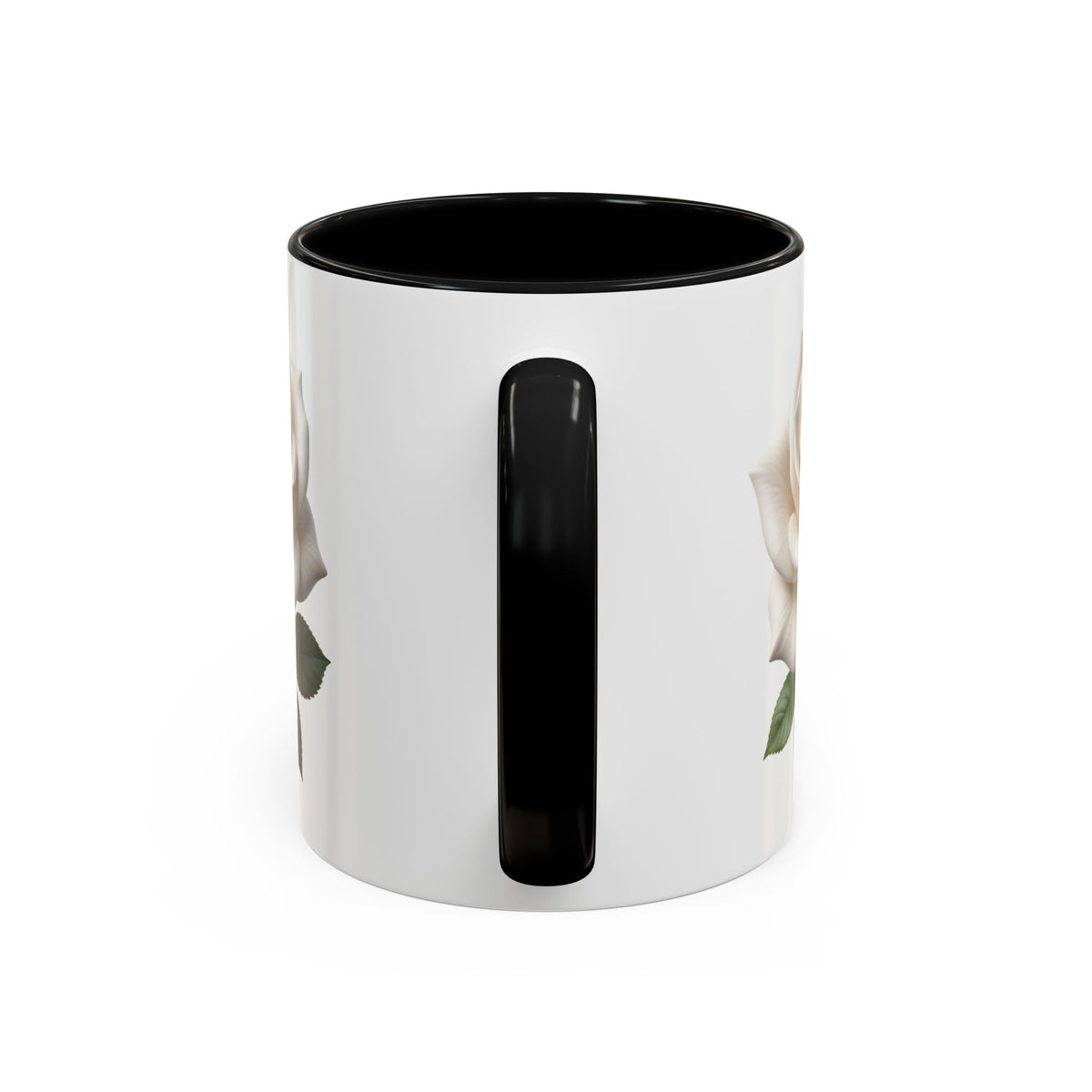 White Rose Accent Coffee Mug — Elegant Floral 11/15oz Ceramic