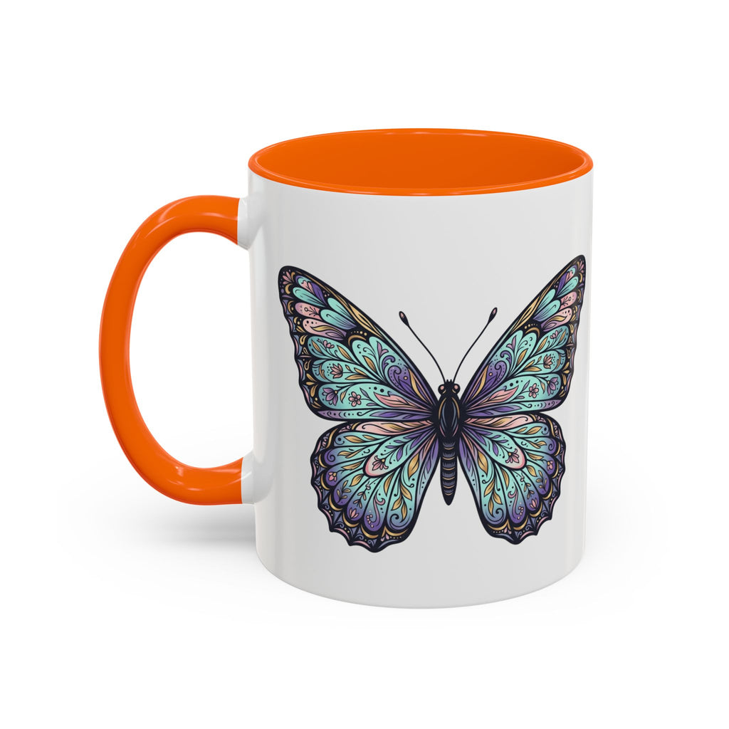 Butterfly Accent Coffee Mug — Teal Mandala Wing Design (11/15oz)
