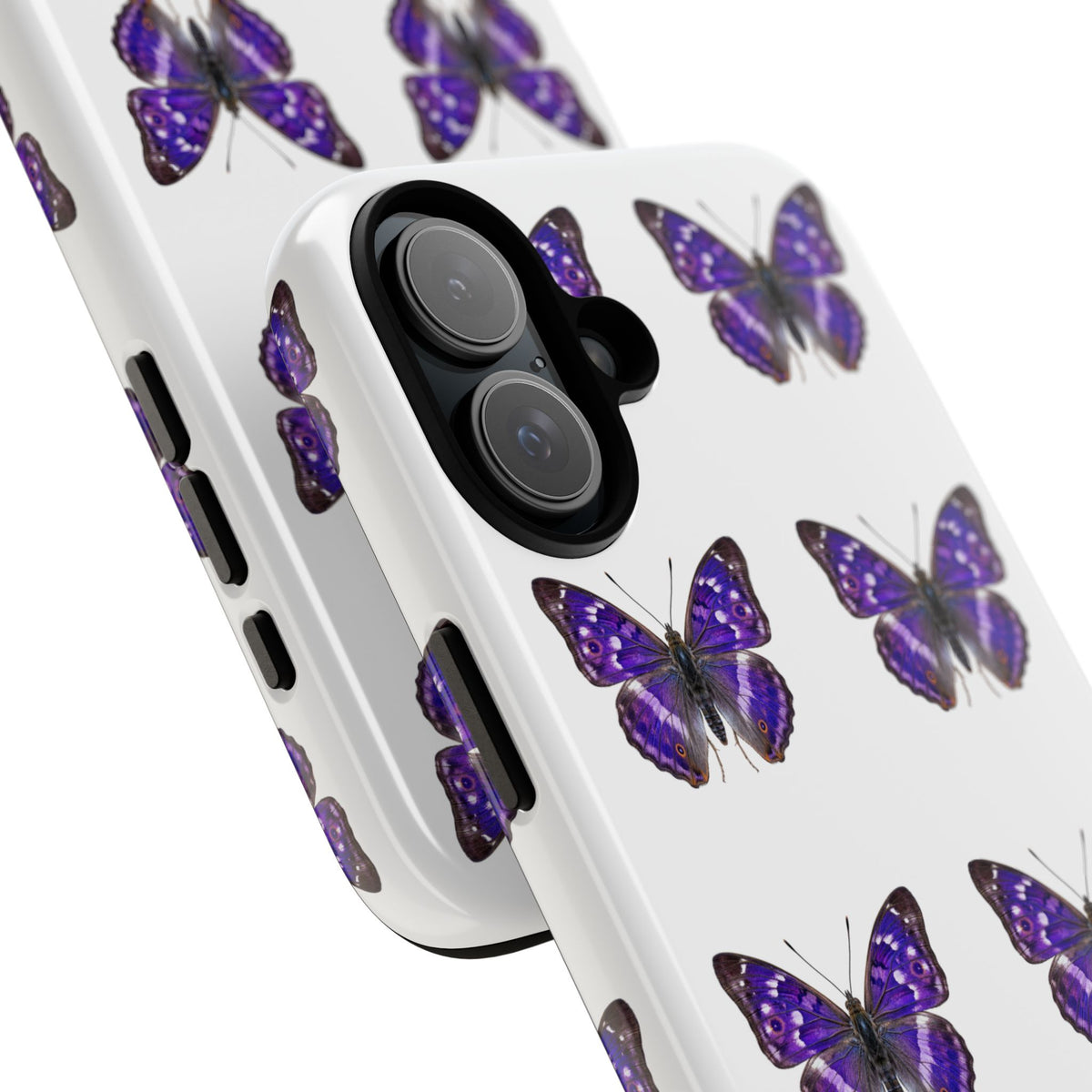Purple Butterfly Tough Phone Case — Durable Protective iPhone Case with Repeating Butterfly Pattern