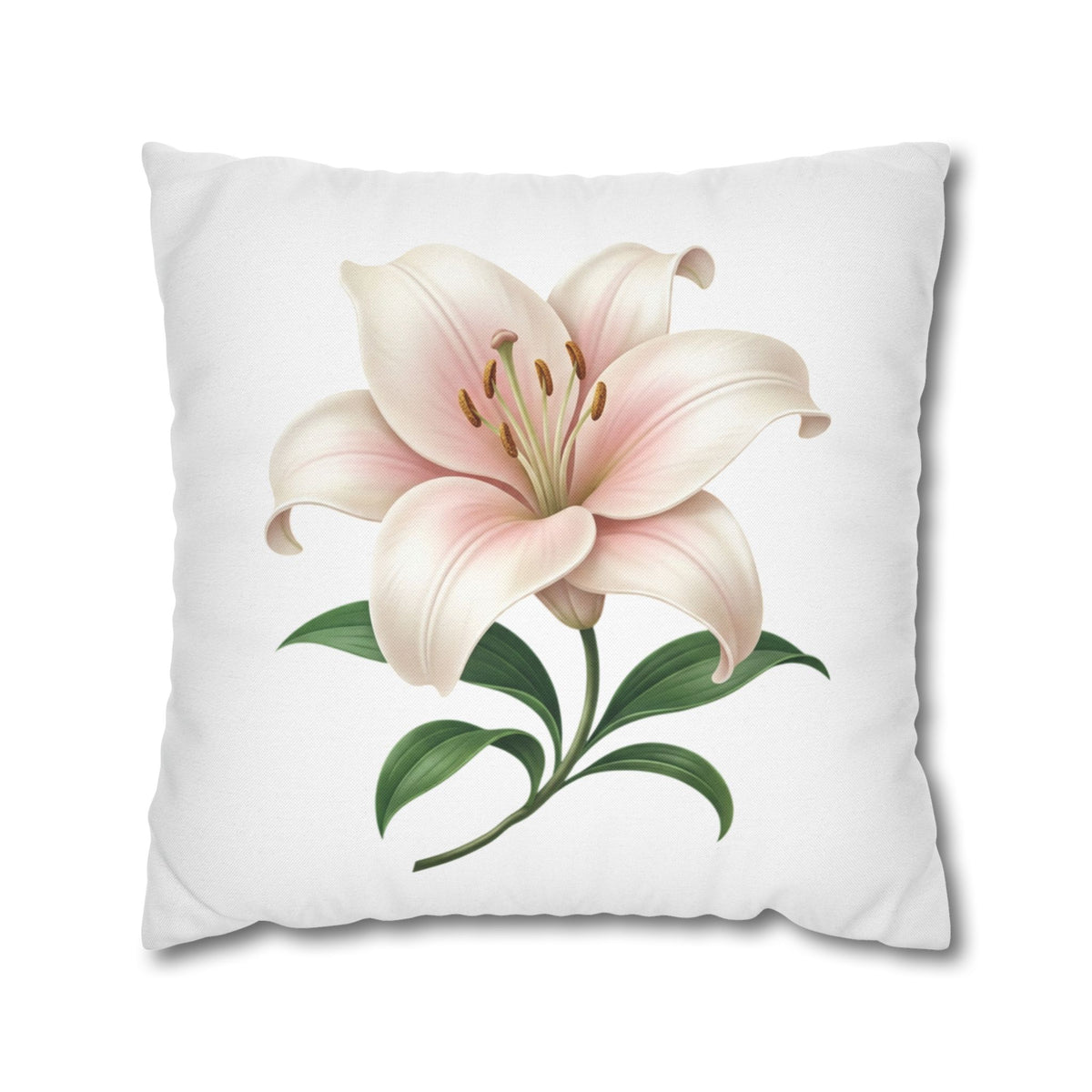 Pink Lily Floral Pillowcase — Decorative Square Throw Pillow Cover