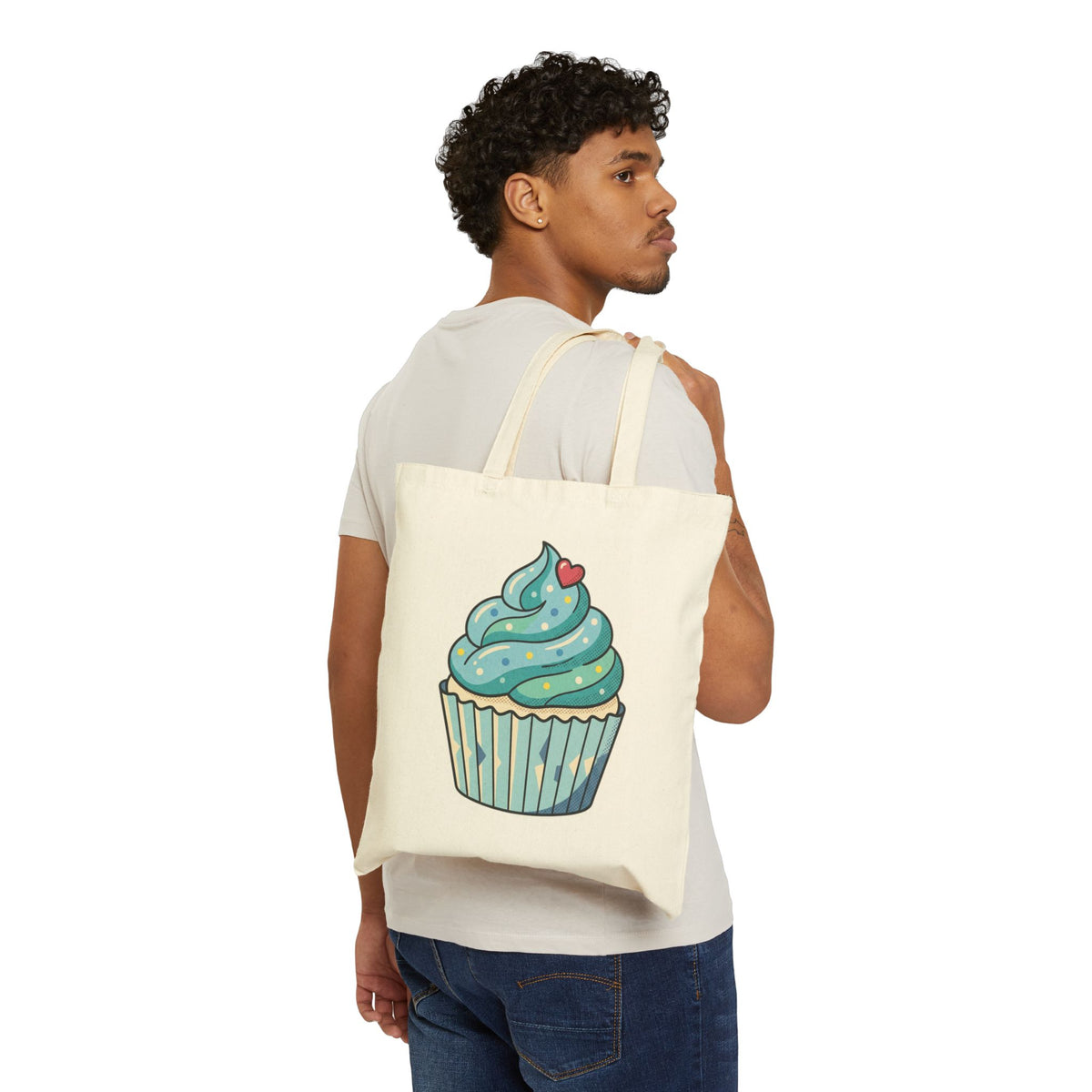 Blue Cupcake Cotton Canvas Tote Bag