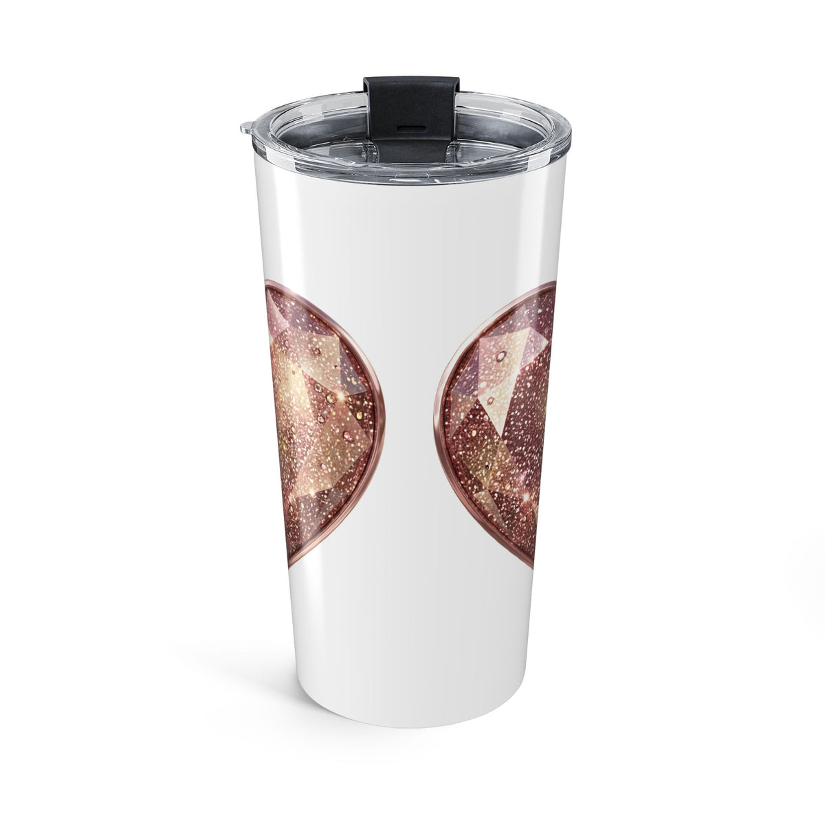 20oz Rose Gold Glitter Heart Tumbler — Stainless Travel Cup- White