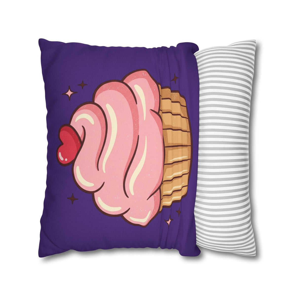 Pink Cupcake Spun Polyester Square Pillowcase- Dark Purple
