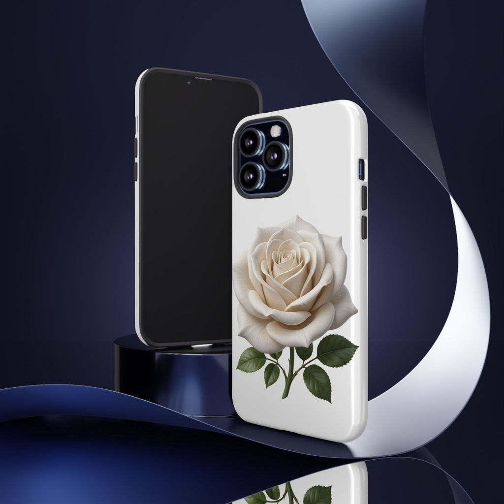 White Rose Tough Phone Case – Elegant Floral Protective Cover