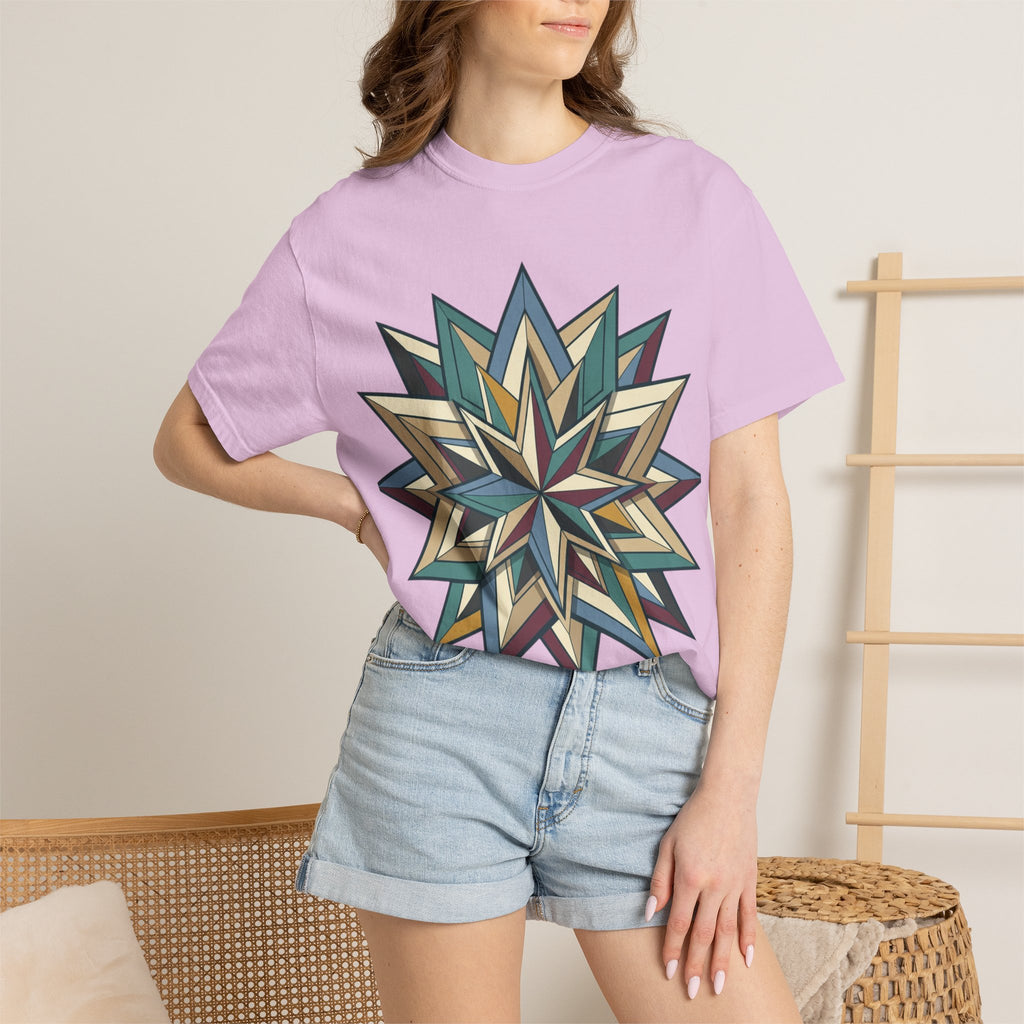 Geometric Starburst T-Shirt — Vintage Compass Rose Graphic Tee