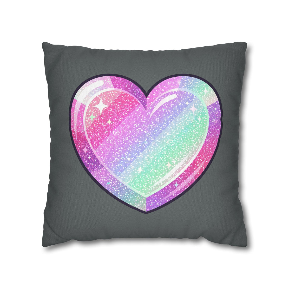Pastel Glitter Heart Pillowcase Spun Polyester Square Pillowcase- Dark Grey