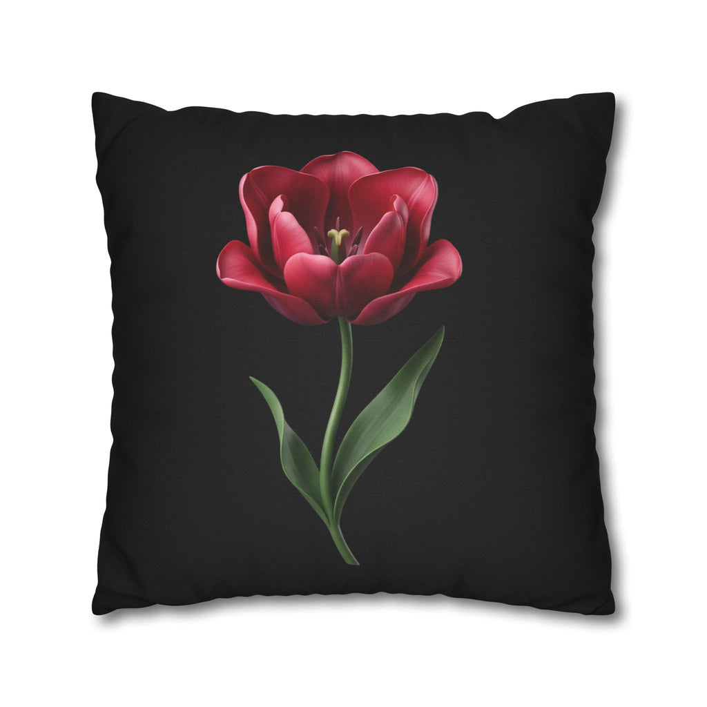 Red Tulip Botanical Throw Pillowcase — Floral Square Cushion Cover