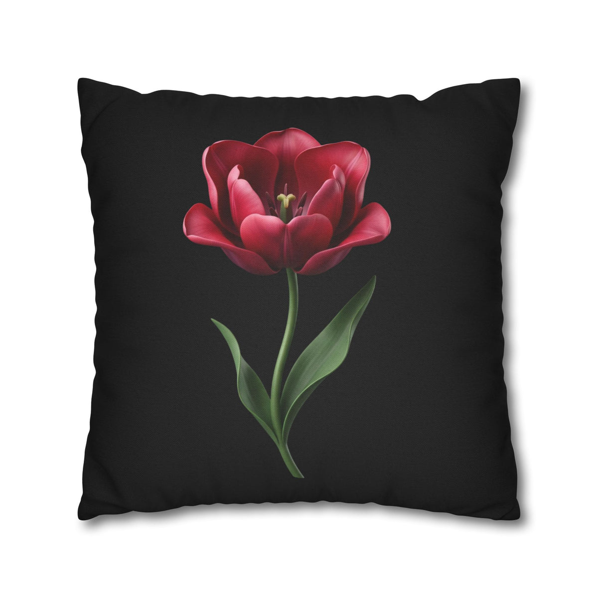 Red Tulip Botanical Throw Pillowcase — Floral Square Cushion Cover